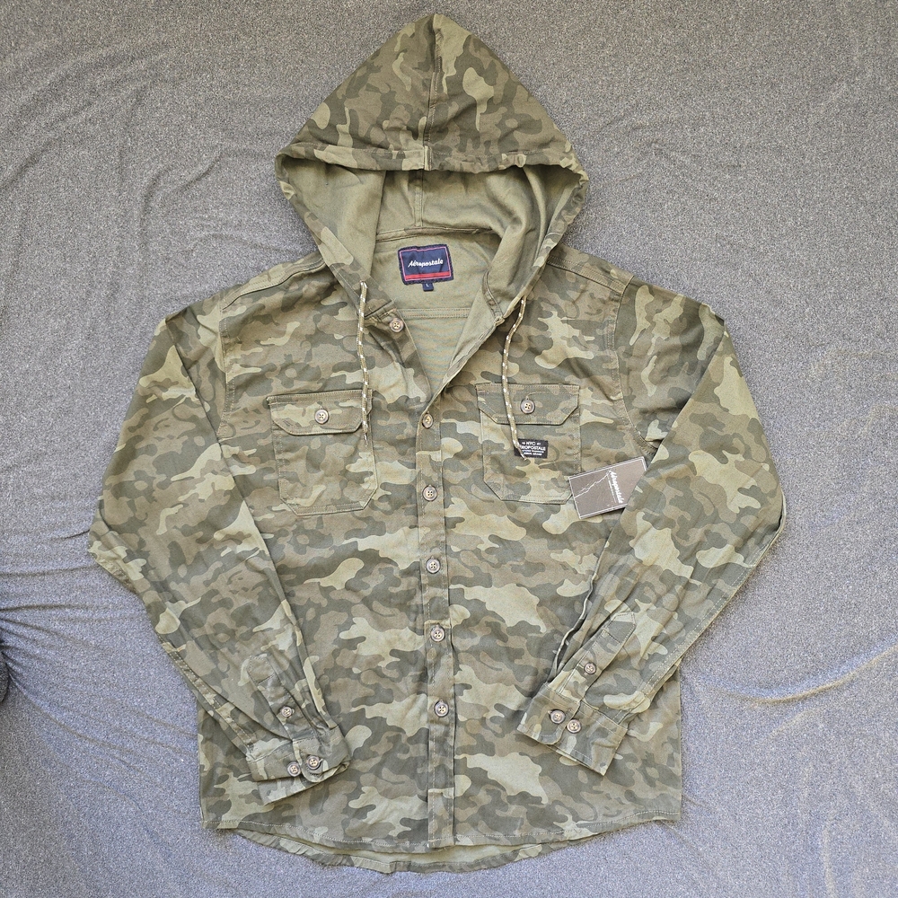 Aeropostale Military Camo Hooded Jacket Men's Size Large Green Shirt Shacket NWT